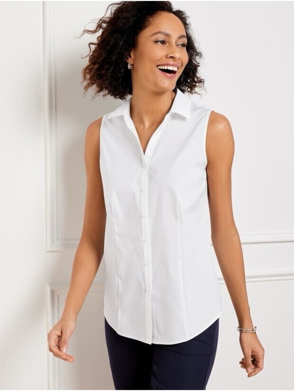 TALBOTS WOMENS NON-IRON STRETCH COTTON SLEEVELESS PERFECT SHIRT IN WHITE-14P